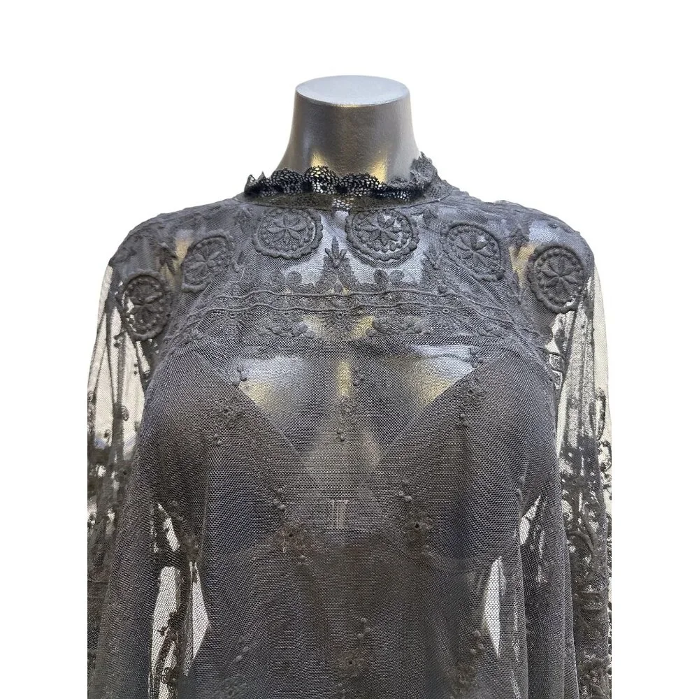 4 Love And Liberty Black Sheer Embroidered Lace Blouse w/Bell Sleeves Size XL - Picture 8 of 10